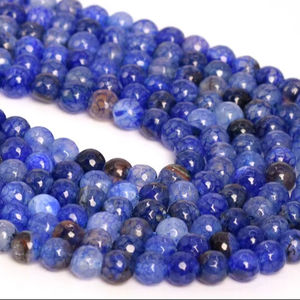 ลูกปัดอาเกตสีน้ำเงิน พลอยธรรมชาติ รูปทรงครึ่งวงกลมเหลี่ยมเพชรพลอย ลูกปัดหลวมแบบขายส่งจำนวนมากสำหรับทำเครื่องประดับ - Product Image 1