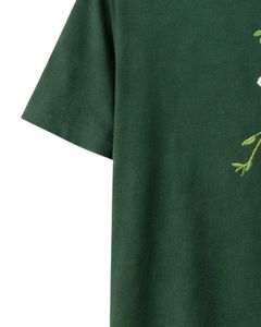 Dark Green Womens Floral Embroidery T Shirt Soft Cotton Crew Neck Casual Short Sleeve Summer <b>Top</b> Lightweight Comfortable Tee - Product Image 5