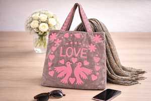 Jaif Textiles Embroidered Velvet Tote <b>Bag</b> Suzani Style <b>Boho</b> Shoulder <b>Bag</b> Love Birds Floral Design Cotton Lining Open Closure - Product Image 3