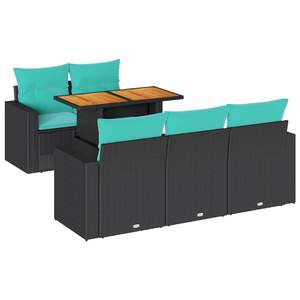 Juego de sofás de patio de ratán sintético negro de 6 piezas con cojines, muebles de exterior - Product Image 2