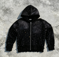 Sudadera con capucha personalizada para hombre con diseño de estrellas de cristal y cielo estrellado, sudadera con capucha gruesa con efecto desgastado y pedrería.