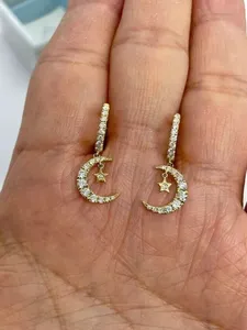 Pendientes de Plata de Ley 925 con Forma de Luna Creciente y Estrella de Moissanita, Joyería de Lujo para Mujer, Regalo - Product Image 5