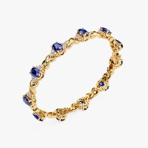 Bracelet en or rose de qualité supérieure avec saphir bleu taille ovale et accents de diamants pour femme, bijoux de luxe pour mariage et mariée - Product Image 6