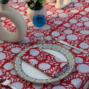 Mantel de Algodón con Estampado Floral Rojo, Tejido para Uso en Exteriores, Estilo Clásico, Lavable, Cubre Mesa de Comedor con Diseño Floral, Ecológico y Resistente al Polvo - Product Image 2