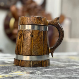 Tazas de madera hechas a mano de alta calidad y tazas de bebida con simulación de barril de madera, tazas dobles vikingas y para uso en bares artesanales - Product Image 1