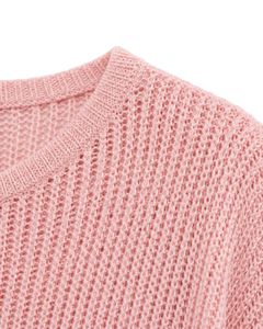Pull court tricoté rose personnalisé pour femme, coupe ample, manches courtes, léger, respirant, décontracté, tendance, pour l'été - Product Image 6
