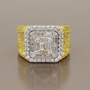 Intense Yellow <b>Men</b> <b>Ring</b> Design 18 Kt Canary Yellow Diamond baguette Cluster Engagement <b>Man</b> <b>Ring</b> with Yellow Diamond - Product Image 4