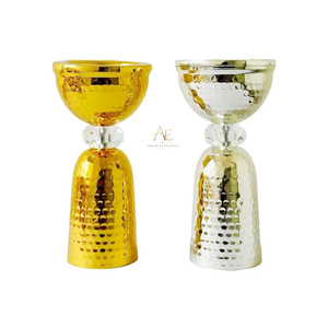 Brûleur d'encens chic en métal martelé or et argent avec bases assorties et accent en cristal transparent pour une aromathérapie relaxante - Product Image 1