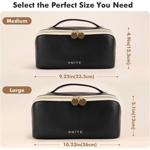 Sac de voyage pour maquillage en cuir vegan imperméable pour femmes, s'ouvrant à plat, avec séparateur transparent et poignée, pour organiser les articles de toilette - Product Image 4
