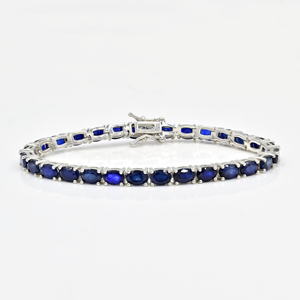 Bracelet tennis en argent sterling 925 avec saphir bleu naturel taille ovale 6x4 mm, bracelet fin et élégant pour femme et homme - Product Image 2