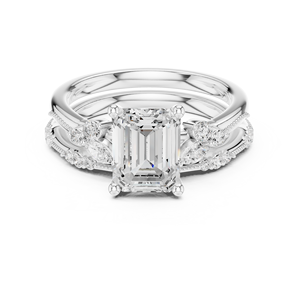 Bague de fiançailles en diamant taille émeraude et taille marquise avec diamants latéraux de laboratoire certifiés GIA, style classique - Product Image 2