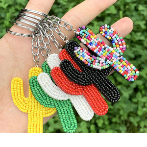 Handmade Green Rice Beaded <b>Cactus</b> Pendant Metal Keychain Colorful Mini Glass <b>Seed</b> Beads Embroidery Keyrings for Women Accessory - Product Image 6