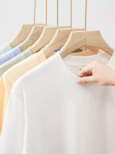 เสื้อยืดผู้ชายสีขาวล้วน ผ้าฝ้าย แขนสั้น คอกลม ทรงปกติ สวมใส่สบาย ผ้าเจอร์ซีย์ถัก สีพื้น - Product Image 4