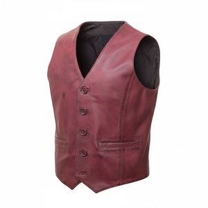 เสื้อกั๊กหนังแท้สไตล์วินเทจสำหรับผู้ชาย แฟชั่นเสื้อไม่มีแขน ขายส่งคุณภาพสูง - Product Image 1