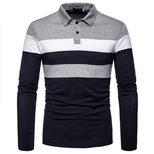 Polo à manches longues pour homme, à blocs de couleur, rayé, tricoté, design décontracté, coupe classique - Product Image 2