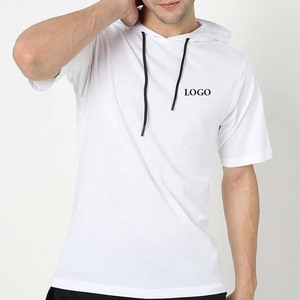 เสื้อยืดมีฮู้ดแขนสั้นสีขาวสำหรับผู้ชายพิมพ์ลายตัวอักษรแบบมีเชือกผูกเสื้อฮู้ดลำลองสำหรับฤดูร้อน - Product Image 5