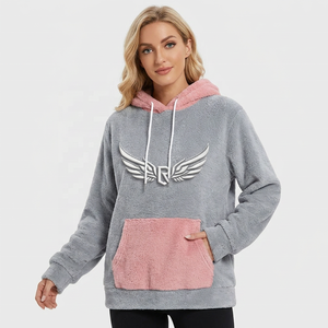 Sudadera con Capucha Unisex, Diseño Color Block, Felpa, Estilo Holgado, Informal de Invierno, Gris y Rosa, con Bolsillos - Product Image 5