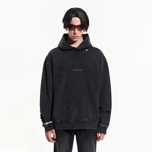 Hoodies personnalisés à prix abordable, vente en gros, zippés, surdimensionnés, 500 g/m², délavés à l'acide, effet soleil, pour hommes, grandes tailles, sweats à capuche et pulls molletonnés - Product Image 2