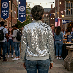 Heritage Masonic Regalia Women <b>Sequin</b> Letter Patchwork Varsity <b>Jacket</b> Patchwork Long Sleeve Fashion Sweatshirt Greek Apparel - Product Image 3