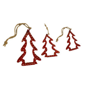 Ornement suspendu en forme de sapin de Noël, finition peinte en rouge, design décoratif pour Noël - Product Image 3