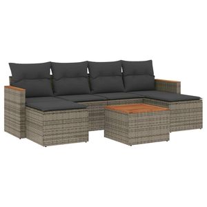 Juego de sofás de patio de ratán sintético gris de 7 piezas con cojines, muebles duraderos para exteriores - Product Image 2