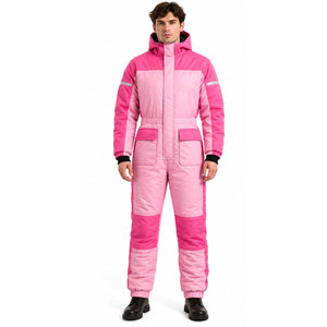 Combinaison de neige pour filles, couleur rose, à capuche, imperméable, longue, avec poches latérales, style décontracté - Product Image 4