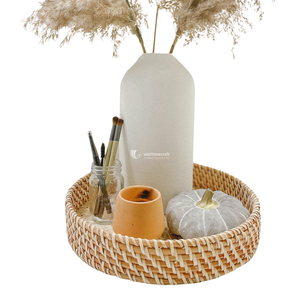 Bandeja de Ratán, Bandeja Redonda Tejida con Incrustaciones de Madreperla, Bandeja de Servicio de Lujo con Mosaico de Conchas para Decoración del Hogar y Hostelería - Product Image 2