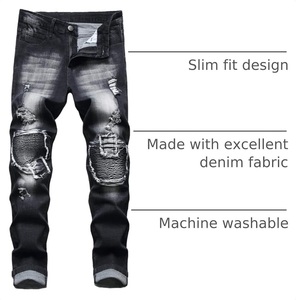 Pantalones Vaqueros de Mezclilla Desgastados con Parches, Hechos a Medida, de Alta Calidad, Cintura Alta, Transpirables, para Hombre - Product Image 2