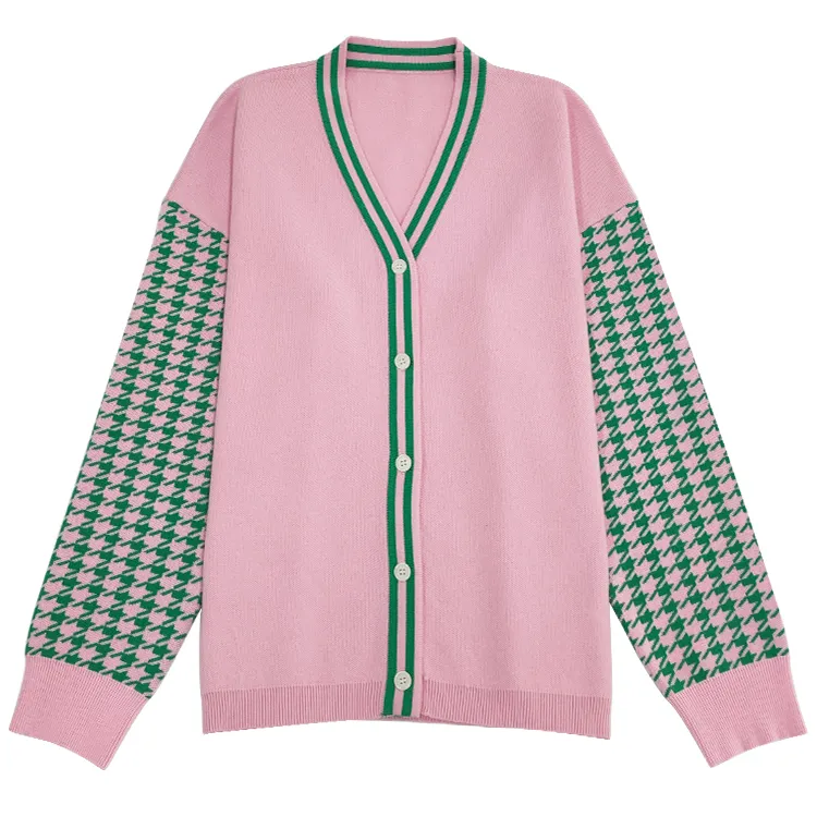 Wholesale Custom OEM ODM Acrylic Cotton Knitted Varsity Sorority Greek Cardigan Sweater For Woman