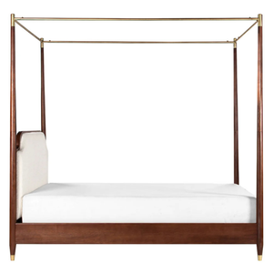 Midcentury Modern Mahogany Canopy <b>Bed</b> Frame With Upholstered <b>Headboard</b> Solid <b>Wood</b> Design - Product Image 5