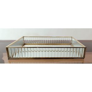 Rectangular Mirrored Glass <b>Storage</b> <b>Tray</b> with Gold Plated Frame Modern Design for Table Top Organization and Decor - Product Image 1