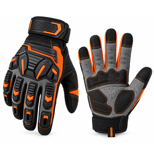 Gants de travail anti-choc robustes noir et orange, avec protection renforcée des phalanges, paume rembourrée, poignet réglable, gants industriels personnalisés - Product Image 1