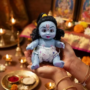 Muñeco Laddu Gopal de 6 pulgadas, ídolo decorativo Bal Gopal, muñeco de Krishna para decoración del hogar y templo, Pooja, acabado suave, Kanha Ji - Product Image 5