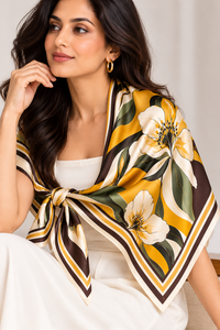 Women's <b>Silk</b> Head <b>Scarf</b> Blue Floral Print Square Bandana Elegant <b>Hair</b> Accessory Daily Use Made in Uttar Pradesh - Product Image 5