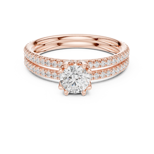 Anillo de Compromiso Triple Radiance con Diamante Redondo Cultivado en Laboratorio y Halo Oculto para Mujer, Oro 10k/14k/18k/Plata, Banda Pavé, Joyería Fina, Regalo - Product Image 3
