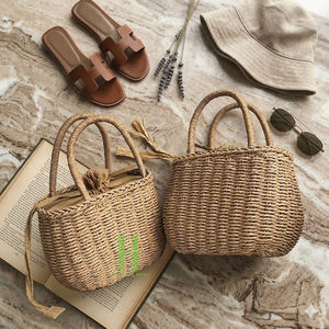 Cesta de Mimbre Hecha a Mano, Ecológica, Bolsa de Almacenamiento Colgante Tejida, para Compras, Picnic, Navidad, Decoraciones de Verano, Venta al Por Mayor - Product Image 1