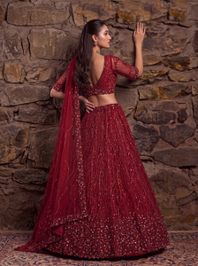 Precio de Fábrica OEM Premium Lehenga Choli Rojo de Encaje Pesado, Traje Tradicional Étnico Indio con Lentejuelas para Fiesta Nupcial, Venta al por Mayor a Granel - Product Image 2