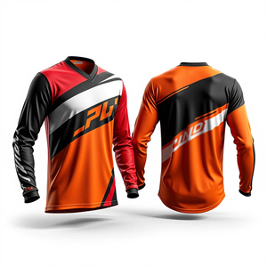 เสื้อเจอร์ซีย์มอเตอร์ครอสแขนยาวสำหรับผู้ชาย สีส้ม ดำ ขาว พิมพ์ลายแบบซับลิเมชั่น แห้งเร็ว เสื้อแข่งรถมอเตอร์ไซค์ ไซส์ผู้ใหญ่ - Product Image 2