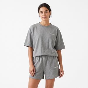 Ensemble t-shirt et short en coton surdimensionné pour femme, léger, tendance, avec logo personnalisé - Product Image 5