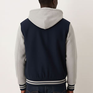 Chaqueta Varsity con Capucha para Hombre, Color Gris Marino, Corte Regular, Cierre de Botones, Logotipo Frontal, Ropa Casual de Otoño, Poliéster y Algodón - Product Image 2