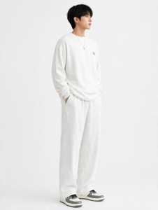 <b>Mens</b> Oversized Crew Neck Pullover <b>Sweatshirt</b> Solid <b>White</b> Unlined Long Sleeve Casual Streetwear Top - Product Image 4