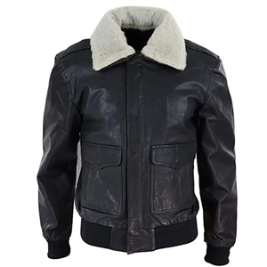 Chaqueta de Cuero Negra Vintage Personalizada para Hombre con Cuello de Sherpa, Abrigo Grueso para Invierno - Product Image 6