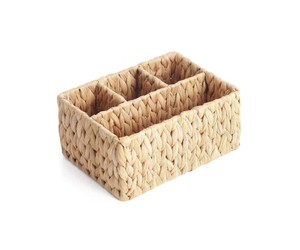 Cesta de Almacenamiento Dividida Tejida a Mano con Jacinto de Agua, Ecológica, con 4 Compartimentos para la Organización del Hogar, Cocina y Baño - Product Image 1