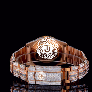 Montre de luxe en diamant plaqué or Rose, boîtier rond Rodiam 42 mm, quartz analogique, fermoir déployant, verre saphir, style homme - Product Image 6