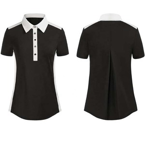 เสื้อโปโลผู้หญิงลำลอง คอปกตัดสี แขนสั้น ผ้าถัก ทรงปกติ สีดำขาว คอปกตัดกัน - Product Image 3