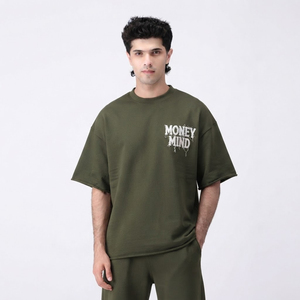 Camiseta Extra Grande Verde Oliva para Hombre, Manga Corta, Informal, de Algodón, Cuello Redondo - Product Image 1