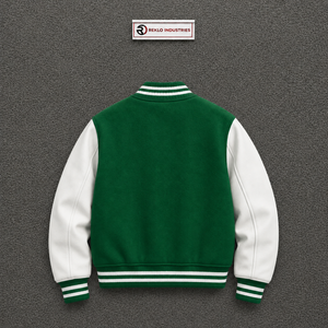 HIGH QUALITY <b>Men's</b> Green <b>White</b> Varsity <b>Jacket</b> Casual Turn-down Collar Regular Fit Polyester Material Autumn Wear PREMIUM LETTERM - Product Image 6