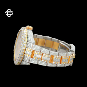 Montre Homme de Luxe Bicolore en Acier Inoxydable avec Diamants Moissanite et Quartz, Verre Minéral, Chiffres Arabes, Style Business, 20mm - Product Image 3