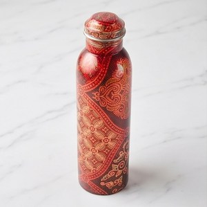 Bouteille d'eau isotherme vintage rouge à motif cachemire en acier inoxydable avec couvercle, idéale pour les voyages, le fitness, le yoga et les essentiels de cuisine - Product Image 1