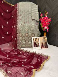 Trajes de Georgette para Mujer Estilo Indio y Pakistaní para Fiestas, con Bordados Elaborados, Santoon Nazneen Dupatta, Precio Bajo - Product Image 6